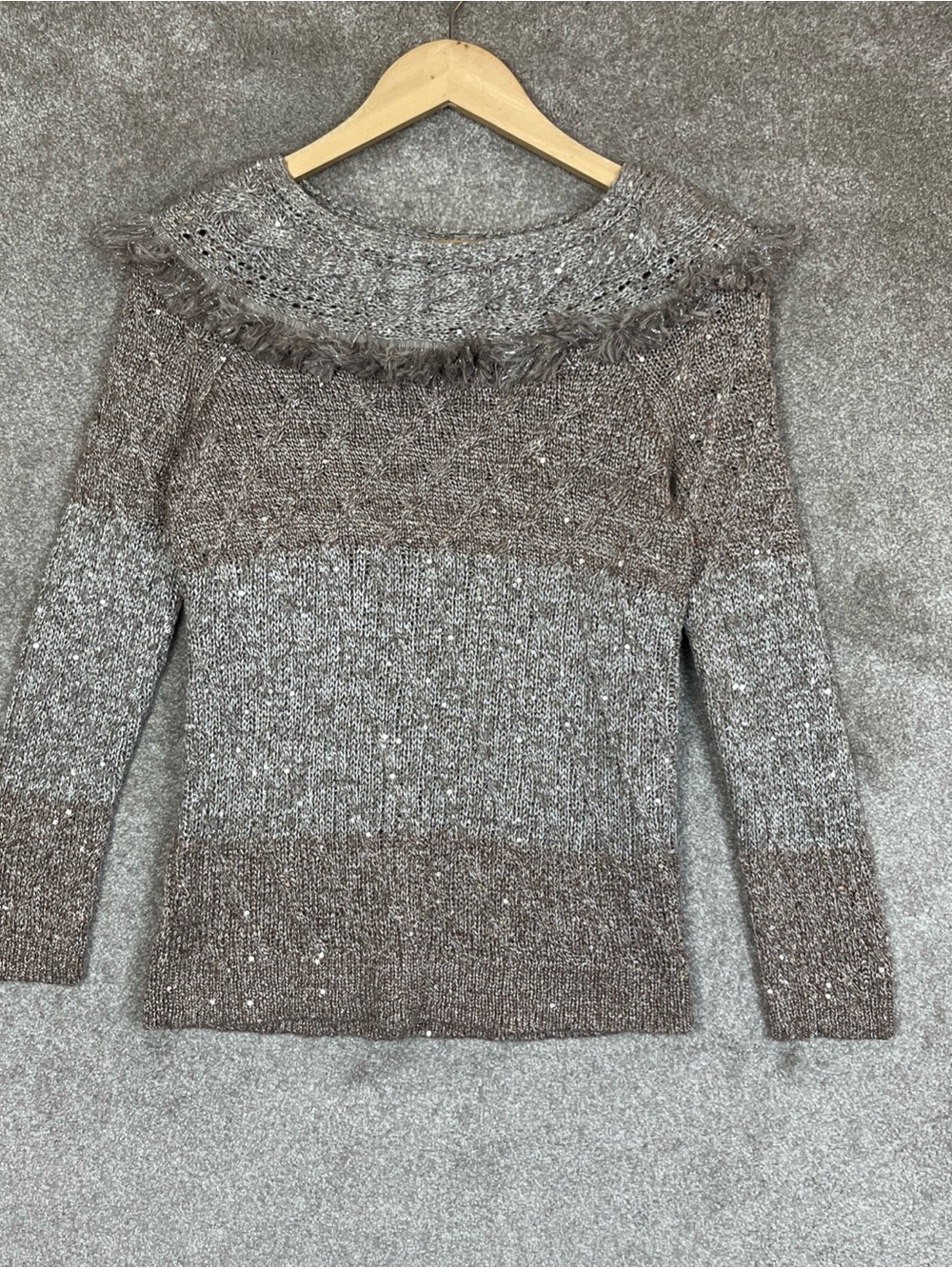 White House Black Market Sweater Womens Extra Small Pullover Fringe Sequin-5198